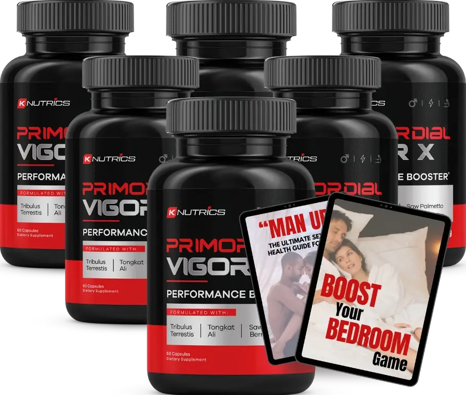 Primordial Vigor X six bottle package, 180-day supply with free shipping and two free bonuses